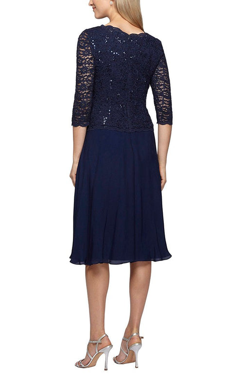 Petite Tea - Length Dress with Sequin Lace Bodice & Chiffon Skirt - alexevenings.com