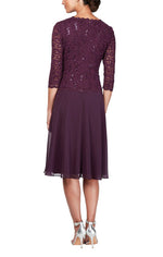 Petite Tea - Length Dress with Sequin Lace Bodice & Chiffon Skirt - alexevenings.com