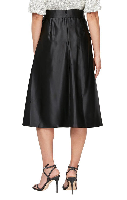 Petite Tea-Length Full Satin Skirt with Tie Belt & Pockets - alexevenings.com