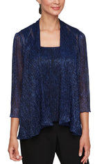 Plus 3/4 Sleeve Scoop Neck Twinset with Open Foldover Detail Jacket - alexevenings.com