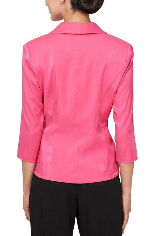 Plus Collared Stretch Shimmer Blouse with Decorative Side Closure - alexevenings.com
