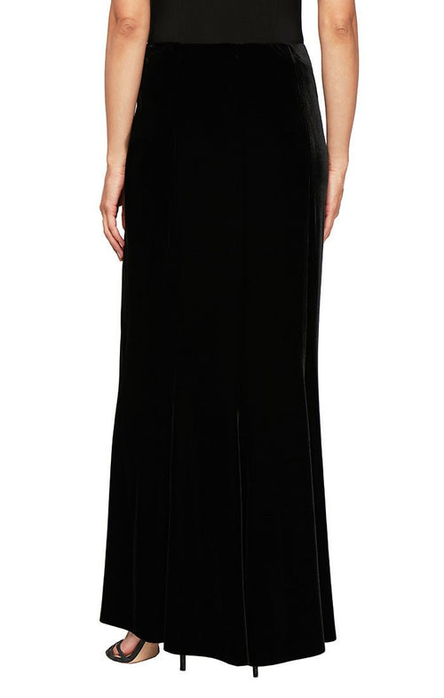 Plus Long Velvet Skirt with Fishtail Back Detail & Elastic Waist - alexevenings.com