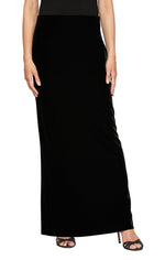 Plus Long Velvet Skirt with Fishtail Back Detail & Elastic Waist - alexevenings.com