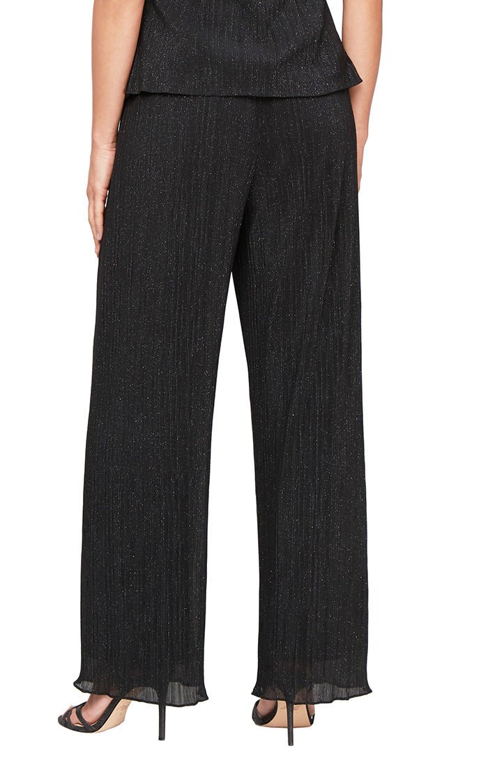 Plus Straight Leg Glitter Mesh Pant - alexevenings.com