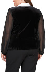 Plus Stretch Velvet Side Button Blouse - alexevenings.com