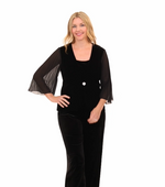 3/4 Sleeve Velvet Twinset with Scoop Neck Tank & Pleated Sleeve Jacket