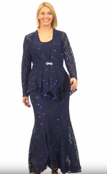 *Plus Fit & Flare Lace Gown with Cascade Detail Jacket