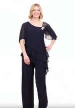 *Pantsuit with Embellished L-Neckline, Asymmetric Triple Tier Hem and Straight Leg Pant