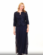 Long Empire Waist Dress With Open Soutache Jacket