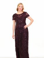 Long Soutache A-Line Dress with Short Sleeves and Illusion Neckline