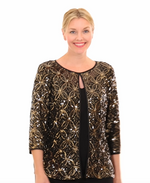 3/4 Sleeve Sequin Mock Twinset with Attached Hook Neck Jacket