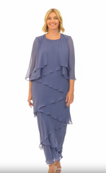 *Plus Chiffon Gown with Asymmetric Tiered Tank Dress & Open Jacket