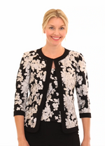 3/4 Sleeve Stretch Tulle Embroidered Twinset With Scoop Neckline and Hook Neck Closure Jacket