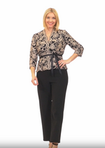 Embroidered Blouse with Center Front Scallop Detail and Illusion Sleeves