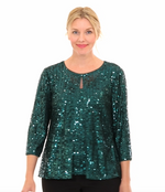 3/4 Sleeve Mock Sequin Twinset with Hook Neck Closure