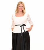 3/4 Sleeve Square Neck Soutache Lace Blouse with Tie Belt