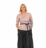 3/4 Sleeve Soutache Blouse with Illusion Neckline & Tie Belt