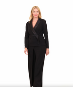 Long Sleeve Tuxedo Blouse with Side Closure, Satin Collar and Button Detail