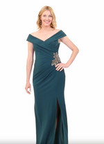 *Off-the-Shoulder Fit & Flare Gown with Surplice Sweetheart Neckline