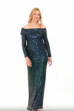 *Long Off the Shoulder Sequin Gown with Long Sleeves