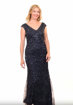 Long Sleeveless Hand Beaded Dress with V-Neckline