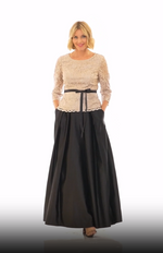 3/4 Sleeve Embroidered Blouse with Scallop Detail, Illusion Sleeves and Tie Belt