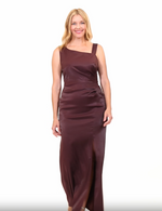 Regular - Sleeveless L-Neck Shimmer Satin Gown with Wrap Front Slit Skirt