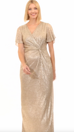 *Metallic Knit Surplice Neckline Gown with Knot Front Detail