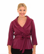 3/4 Sleeve Side-Tie Shimmer Blouse with Collar