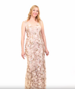 Long Sleeveless Embroidered Dress with V-Neckline, Sequin Detail & Shawl