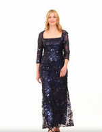 Long Square Neck Fit and Flare Sequin Dress