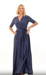 Surplice Neckline Ballgown with Full Satin Skirt & Jersey Bodice