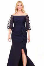 *Long Off the Shoulder Compression Dress with Illusion 3D Flower Sleeves