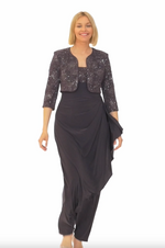 Glitter Jacquard Knit & Matte Jersey Gown with Bolero Jacket