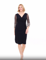 Short Matte Jersey Surplice Neckline Dress with Knot Front Detail & Embellished Sleeves