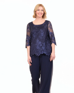 3/4 Sleeve Embroidered Detail Tunic with Scallop Sleeves & Hem