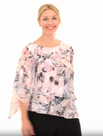 Petite 3/4 Sleeve Printed Blouse with Asymmetric Hem