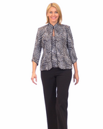 Petite 3/4 Sleeve Glitter Printed Twinset With Mandarin Neck Jacket and Scoop Neck Tank