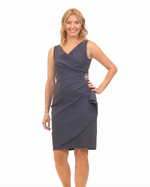 Short Side Ruched Compression Dress with Surplice Neckline, Cascade Ruffle Skirt & Beaded Detail at Hip