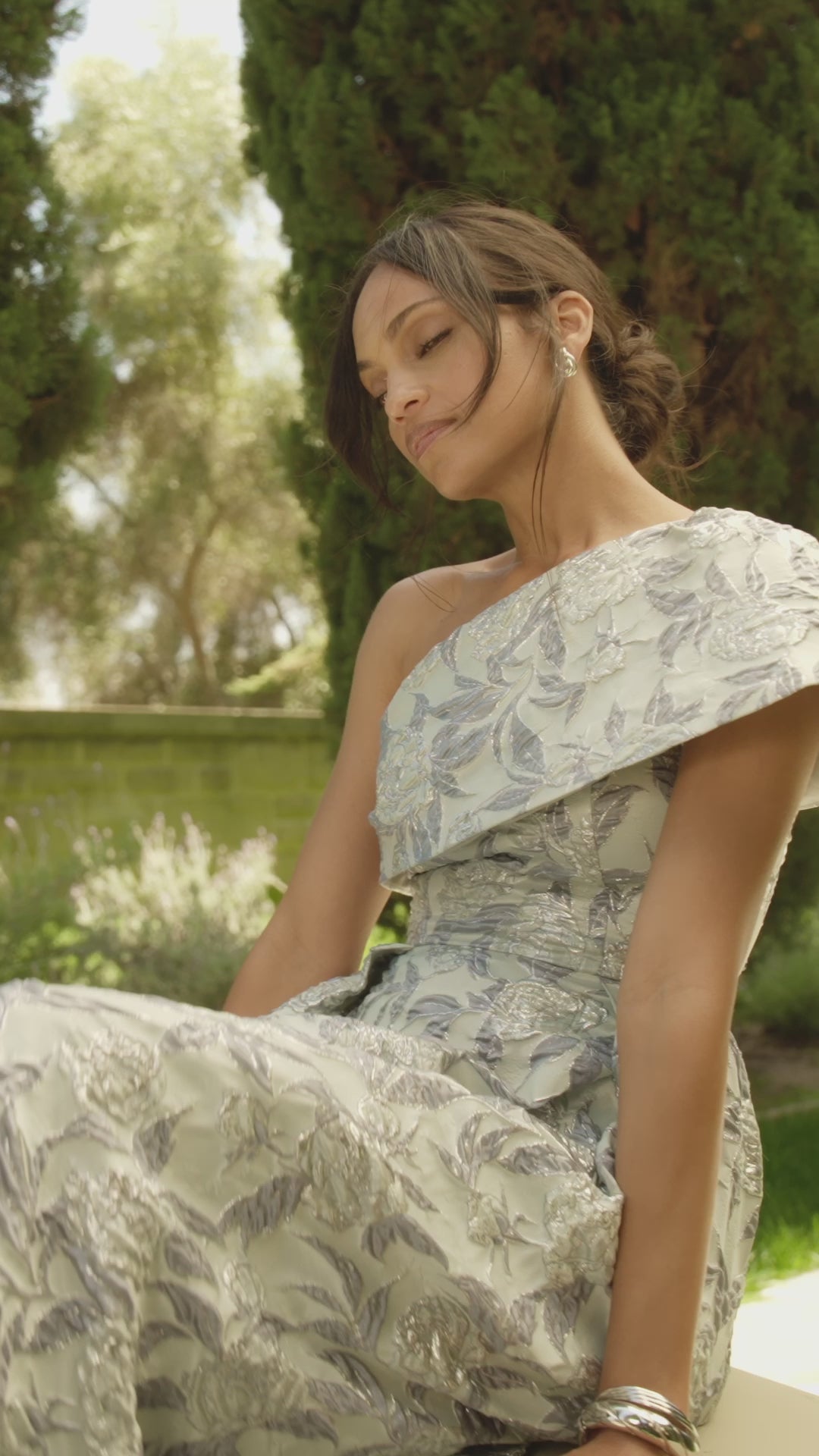 Meredith One Shoulder Jacquard Gown
