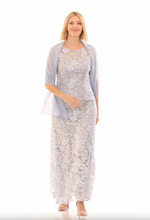 Long Embroidered Fit & Flare Dress with Illusion Neckline and Shawl