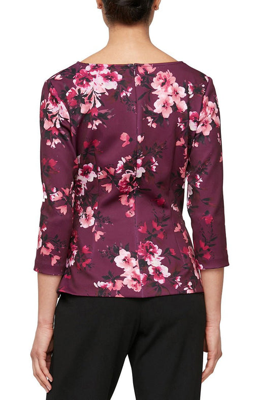 Printed Surplice Blouse with 3/4 Sleeves - alexevenings.com