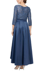 Regular - Sequin Lace Party Dress with Satin Skirt & Ribbon Belt - alexevenings.com