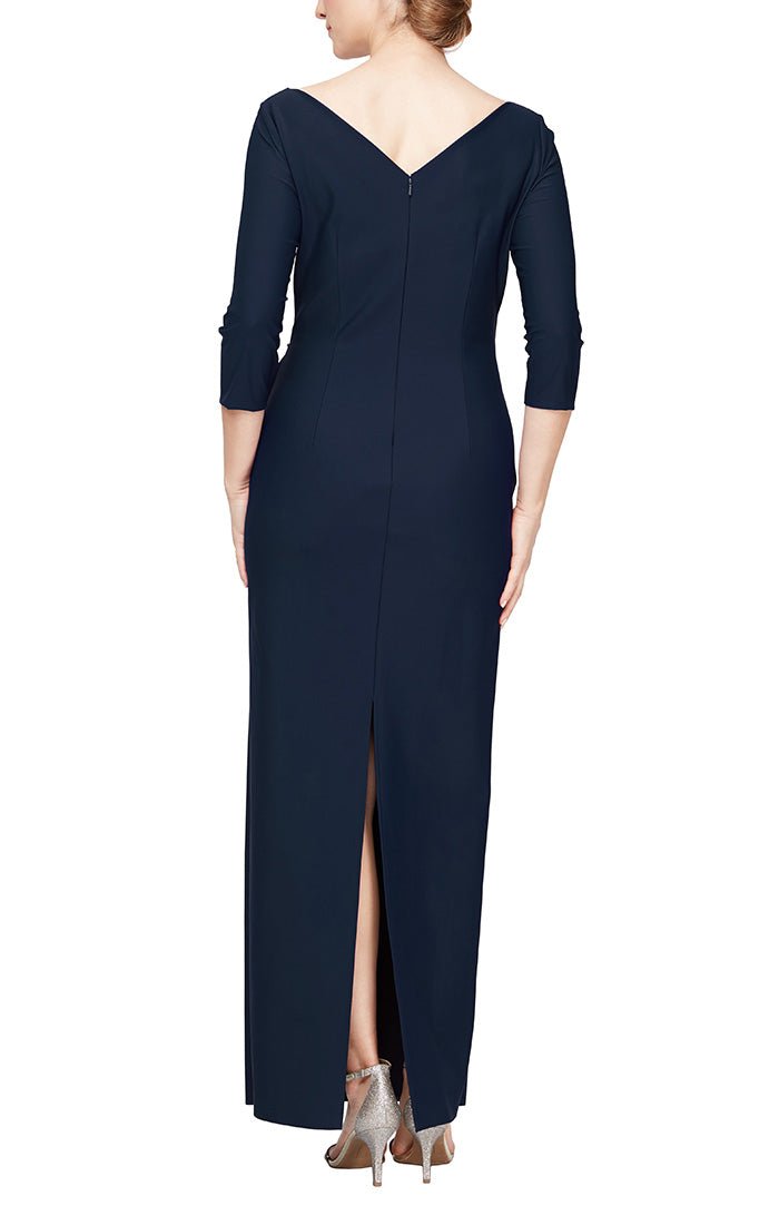 Regular - Sheath Compression Dress with Surplice Neckline & Cascade Ruffle Skirt - alexevenings.com