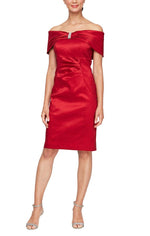 Short Off - the - Shoulder Sheath Stretch Taffeta Cocktail Dress with Embellished Neckline - alexevenings.com