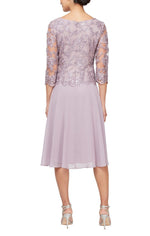 Tea Length Embroidered Mock Dress with Scallop Detail & Full Skirt - alexevenings.com