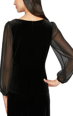 3/4 Sleeve Blouse with Embellished Ruched Waist Detail and Illusion Sleeves - alexevenings.com