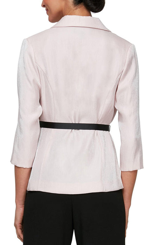3/4 Sleeve Button Front Blouse with Collar & Tie Belt - alexevenings.com
