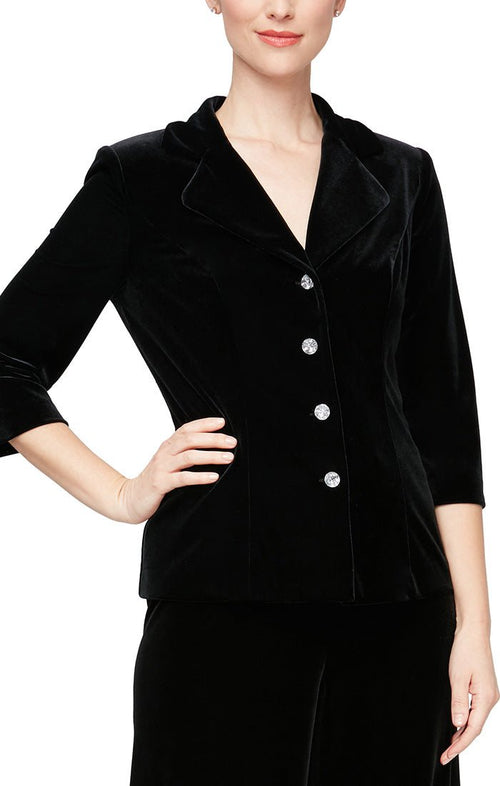 3/4 Sleeve Button Front Jacket with Collar and Crystal Buttons - alexevenings.com