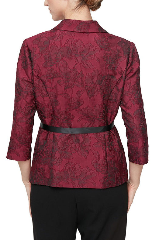 3/4 Sleeve Center Front Button Blouse with Collar and Tie Belt - alexevenings.com